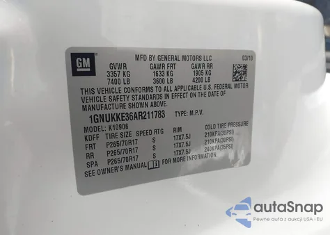 2010 Chevrolet Suburban 1500 Ltz z USA, uszkodzony, nr VIN 1GNUKKE36AR211783